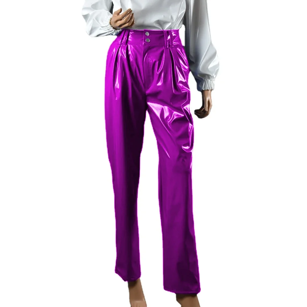 Vinyl Wet Look PVC Leather Fashion Womens High Waist Pencil Pants Office Lady Straight Pants Trousers Party Club Streetwear 7XL
