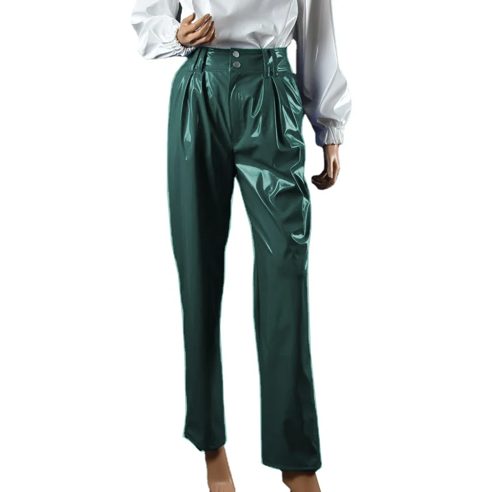 Vinyl Wet Look PVC Leather Fashion Womens High Waist Pencil Pants Office Lady Straight Pants Trousers Party Club Streetwear 7XL