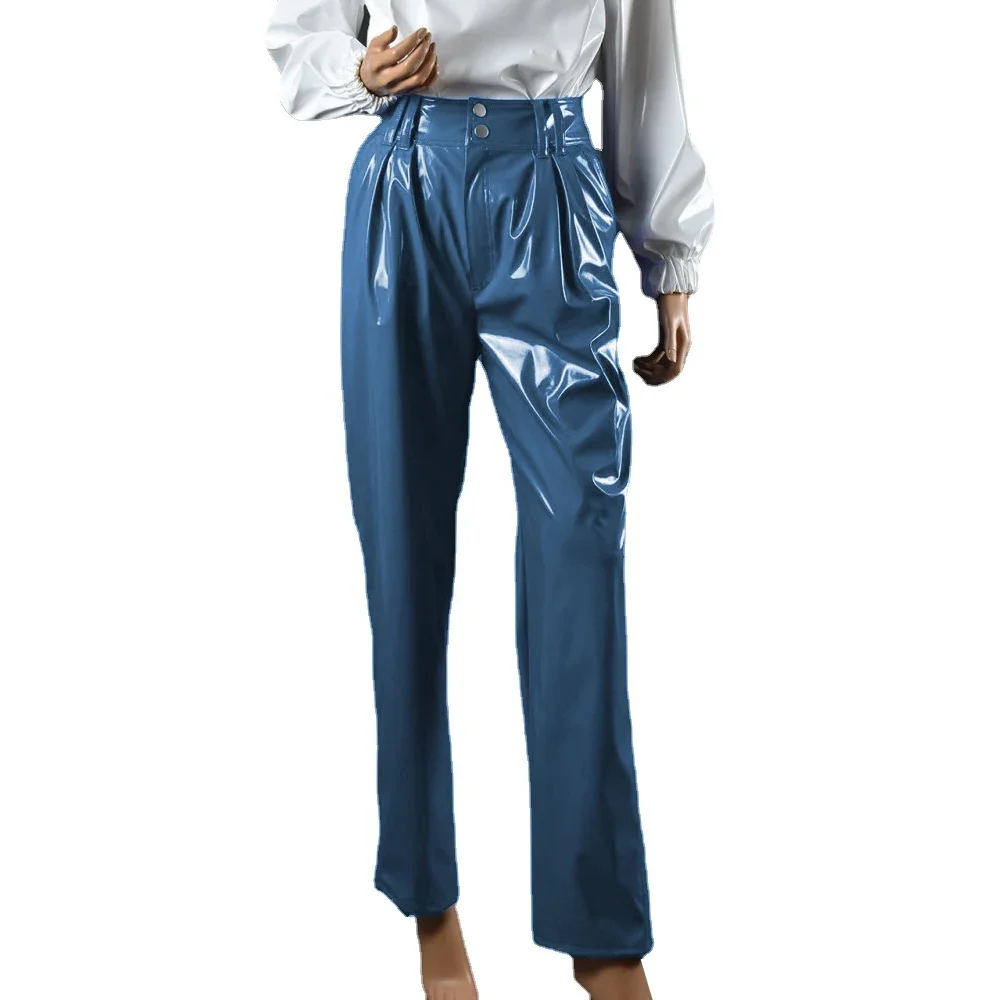 Vinyl Wet Look PVC Leather Fashion Womens High Waist Pencil Pants Office Lady Straight Pants Trousers Party Club Streetwear 7XL