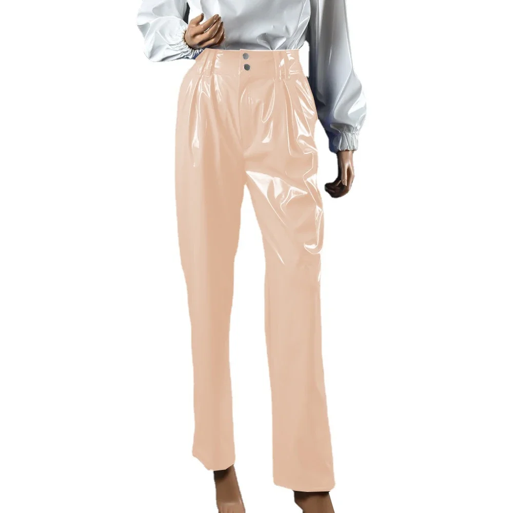Vinyl Wet Look PVC Leather Fashion Womens High Waist Pencil Pants Office Lady Straight Pants Trousers Party Club Streetwear 7XL