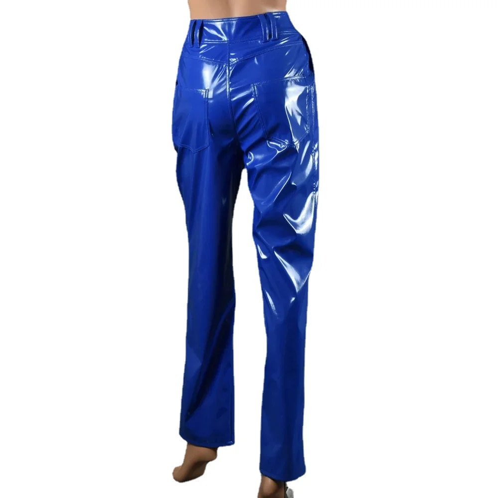 Vinyl Wet Look PVC Leather Fashion Womens High Waist Pencil Pants Office Lady Straight Pants Trousers Party Club Streetwear 7XL