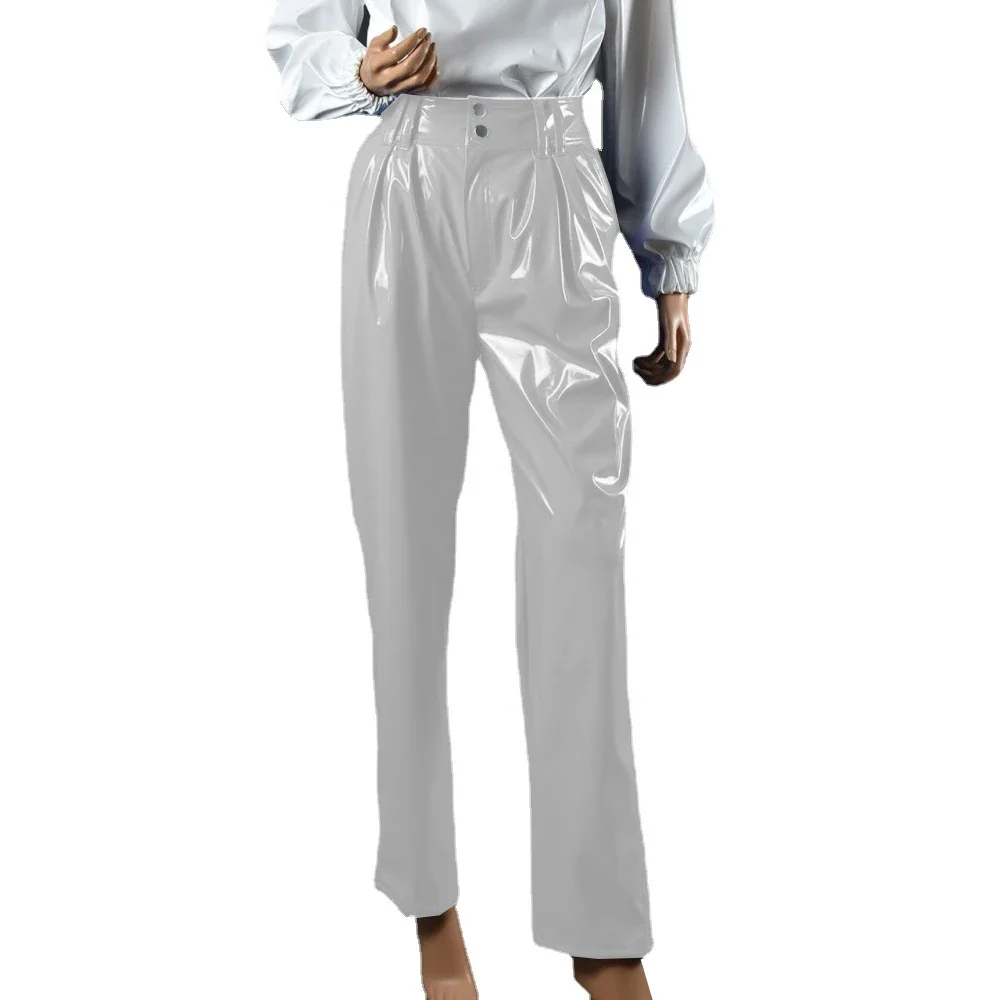 Vinyl Wet Look PVC Leather Fashion Womens High Waist Pencil Pants Office Lady Straight Pants Trousers Party Club Streetwear 7XL