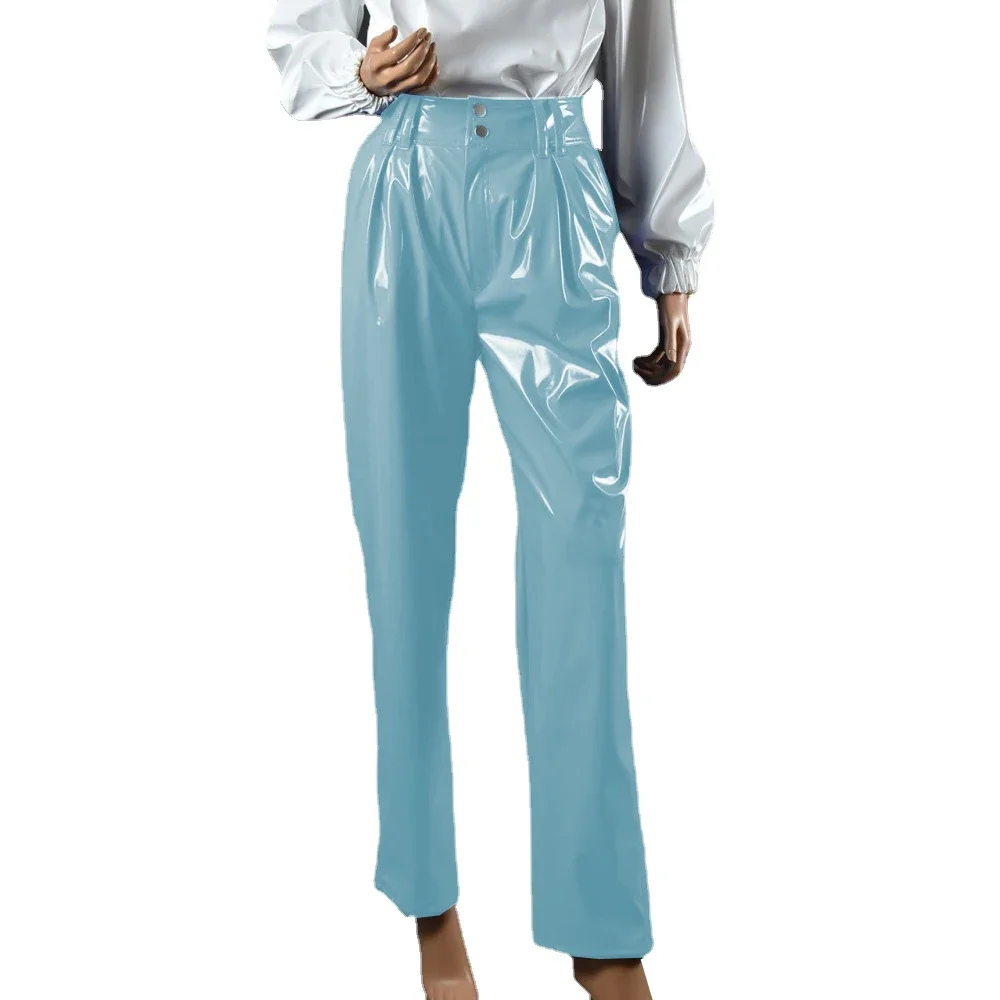 Vinyl Wet Look PVC Leather Fashion Womens High Waist Pencil Pants Office Lady Straight Pants Trousers Party Club Streetwear 7XL