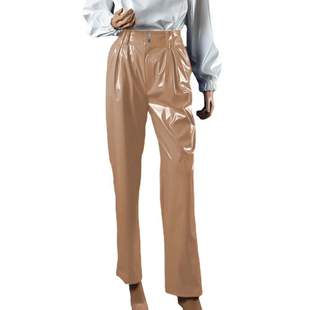 Vinyl Wet Look PVC Leather Fashion Womens High Waist Pencil Pants Office Lady Straight Pants Trousers Party Club Streetwear 7XL