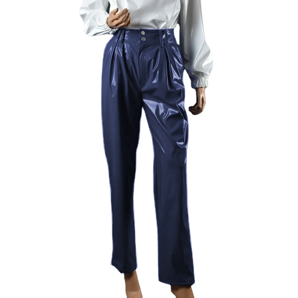 Vinyl Wet Look PVC Leather Fashion Womens High Waist Pencil Pants Office Lady Straight Pants Trousers Party Club Streetwear 7XL
