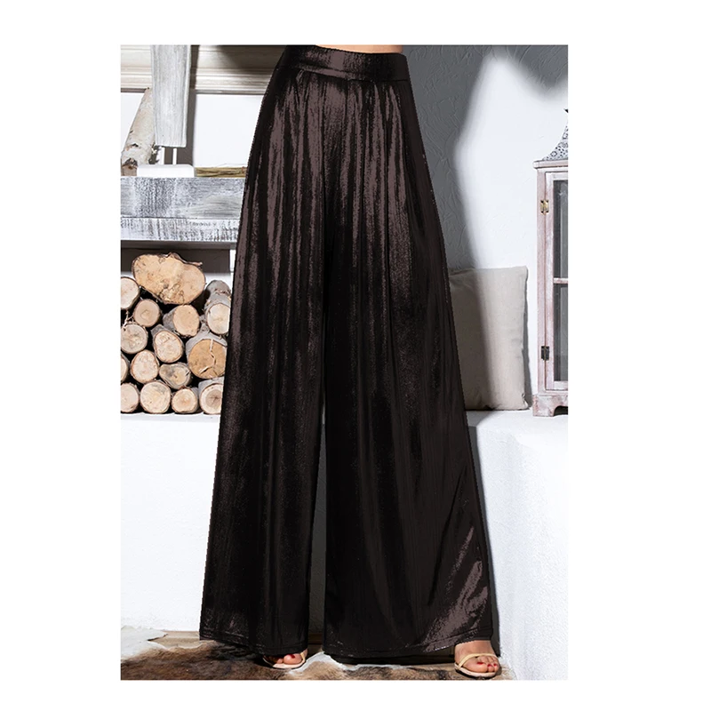 Ladies' Shiny Metallic High Waist Pleated Wide Legs Long Pants, Loose Trousers, Glitter Casual Street Fashion, Summer, 7XL