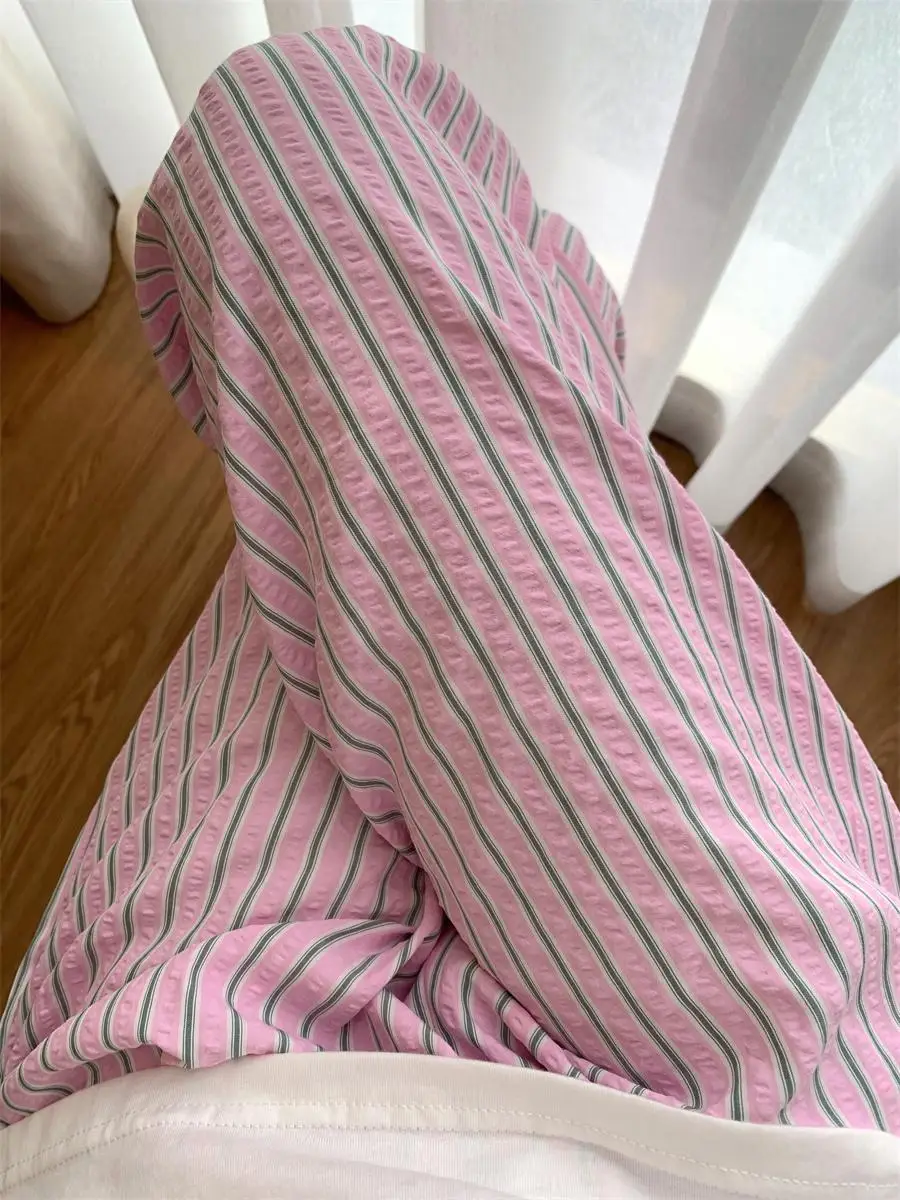 Sweet Pink High Waist Wide-legged Trousers Women 2025 New Korean Casual Striped Drawstring Loose Straight Pant Female