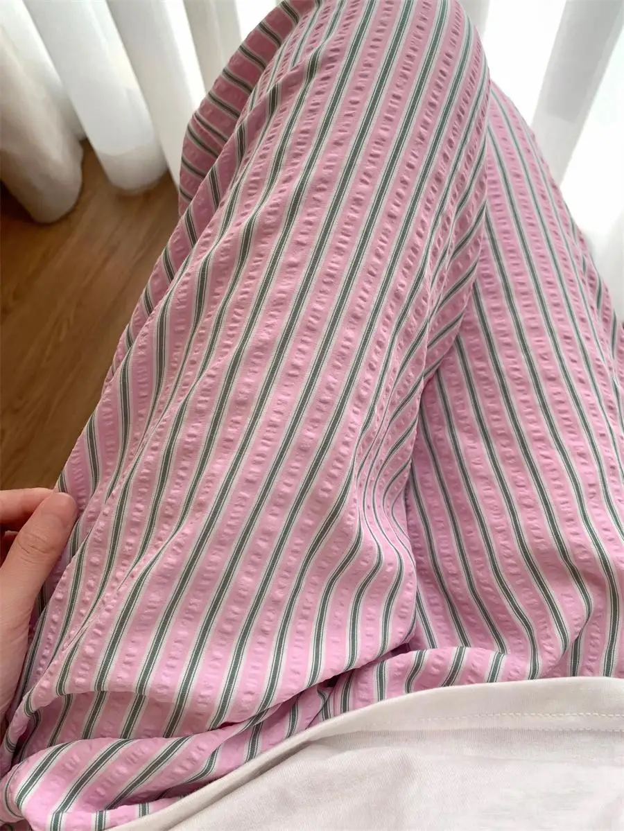 Sweet Pink High Waist Wide-legged Trousers Women 2025 New Korean Casual Striped Drawstring Loose Straight Pant Female