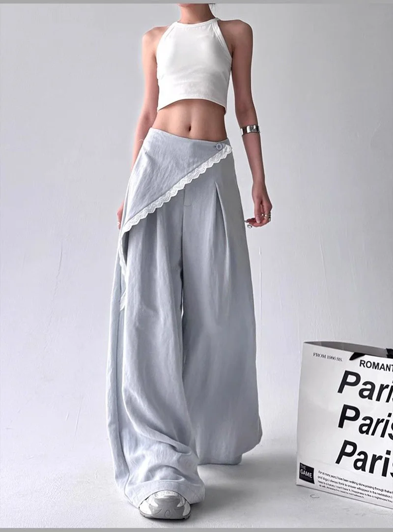 Zoki High Waist Streetwear Loose Pant Women Vintage Loose Design Wide Leg Trousers Casual All Match Summer Bf Hip Hop Pants New