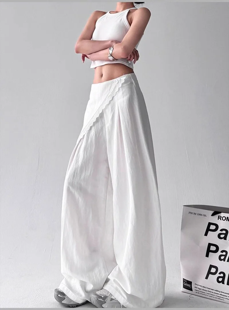 Zoki High Waist Streetwear Loose Pant Women Vintage Loose Design Wide Leg Trousers Casual All Match Summer Bf Hip Hop Pants New