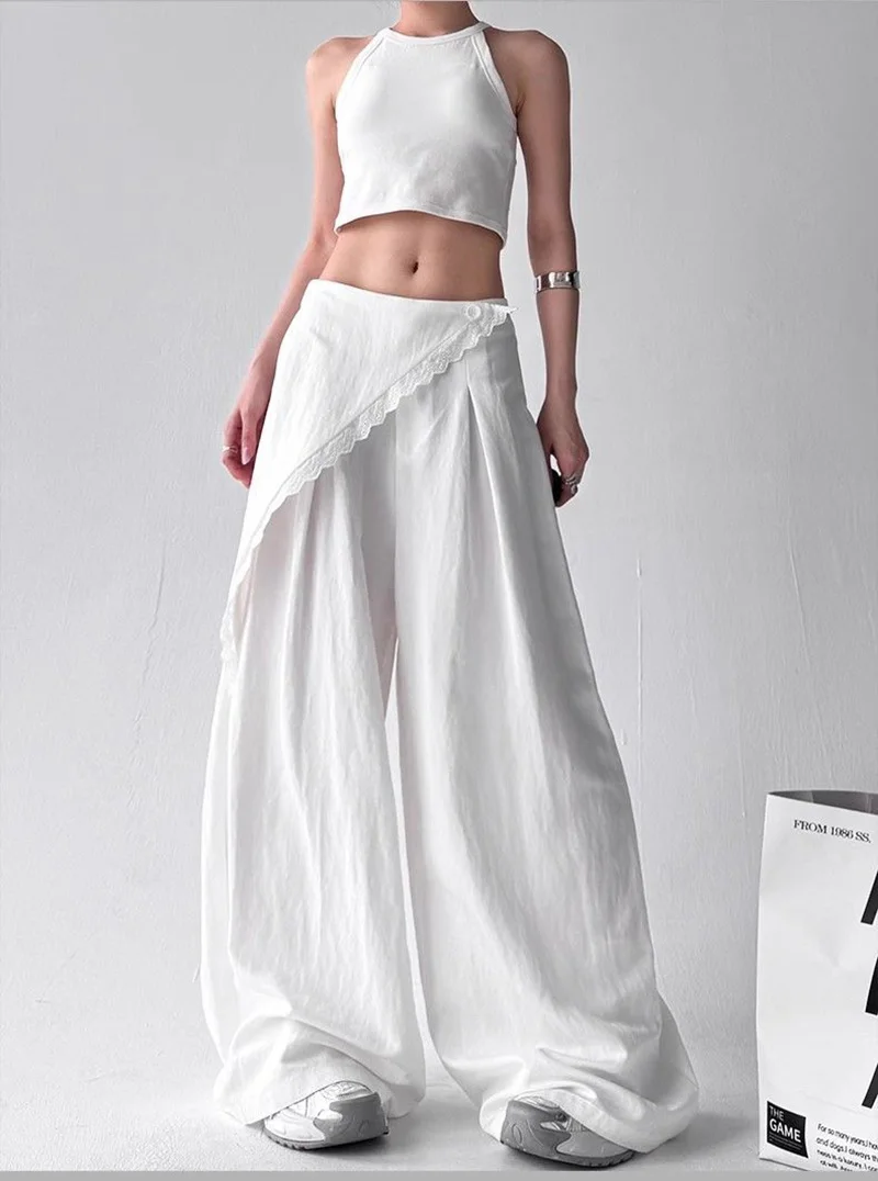 Zoki High Waist Streetwear Loose Pant Women Vintage Loose Design Wide Leg Trousers Casual All Match Summer Bf Hip Hop Pants New