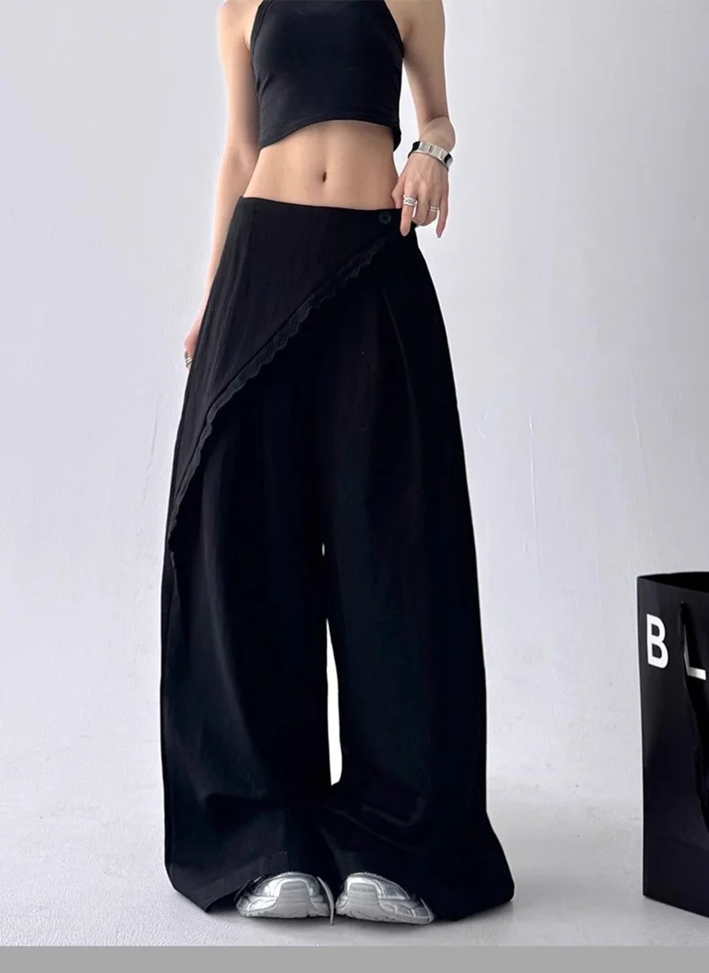 Zoki High Waist Streetwear Loose Pant Women Vintage Loose Design Wide Leg Trousers Casual All Match Summer Bf Hip Hop Pants New