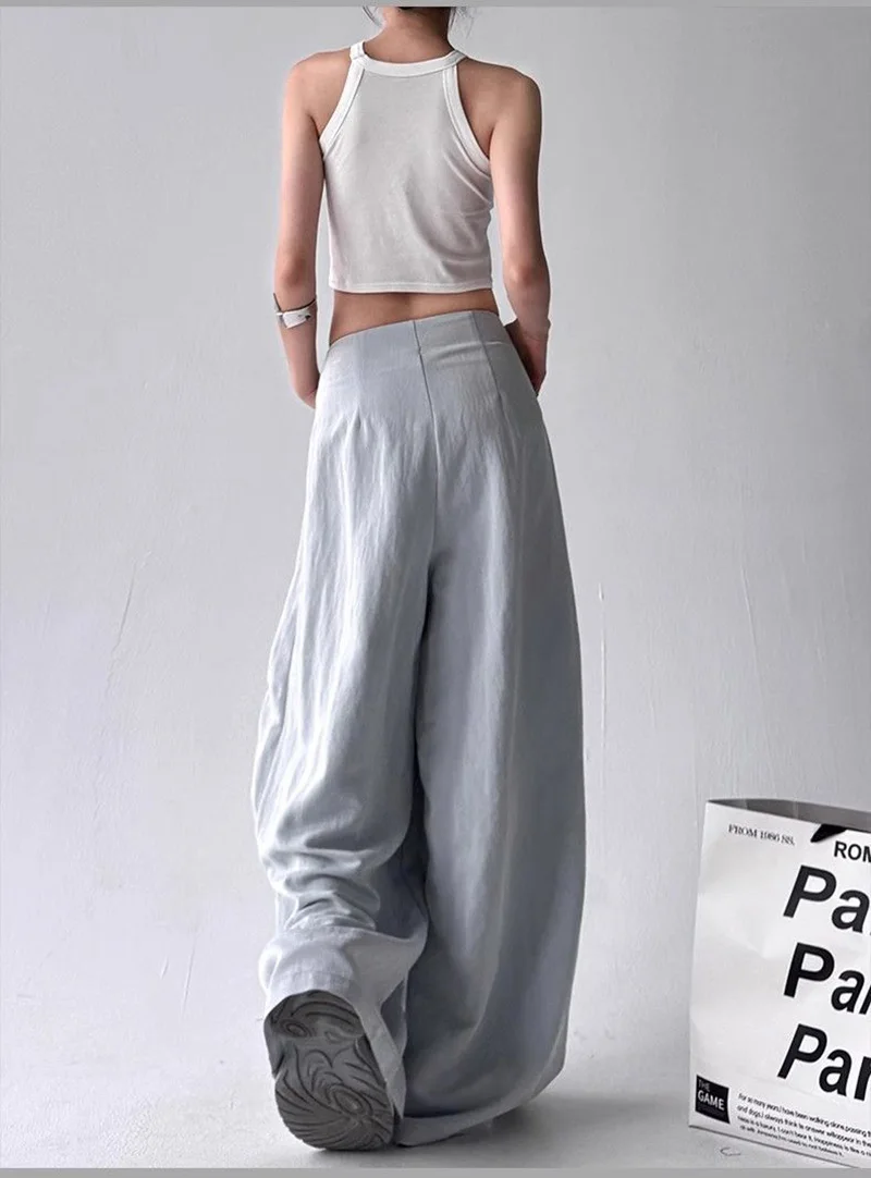 Zoki High Waist Streetwear Loose Pant Women Vintage Loose Design Wide Leg Trousers Casual All Match Summer Bf Hip Hop Pants New