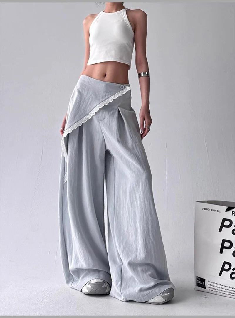 Zoki High Waist Streetwear Loose Pant Women Vintage Loose Design Wide Leg Trousers Casual All Match Summer Bf Hip Hop Pants New