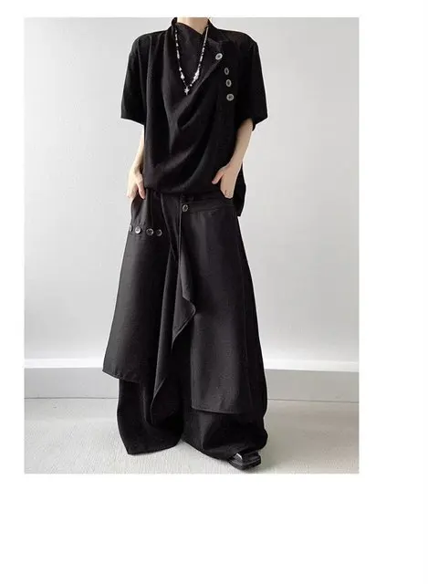 2025 Autumn New Fashion Button Irregular Skirt Pants and Wide Leg Pants Female Loose Casual All-Match Trousers Ladies Pants