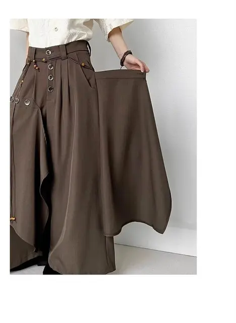 2025 Autumn New Fashion Button Irregular Skirt Pants and Wide Leg Pants Female Loose Casual All-Match Trousers Ladies Pants
