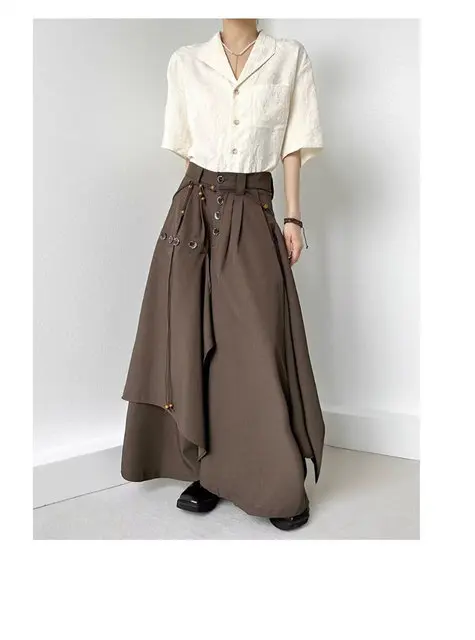 2025 Autumn New Fashion Button Irregular Skirt Pants and Wide Leg Pants Female Loose Casual All-Match Trousers Ladies Pants