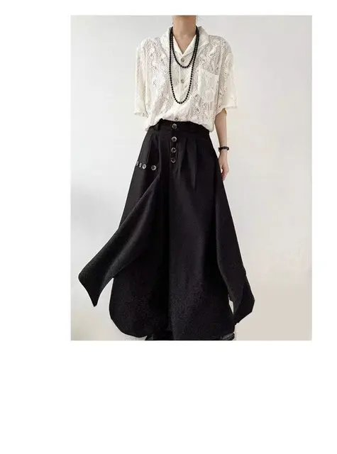 2025 Autumn New Fashion Button Irregular Skirt Pants and Wide Leg Pants Female Loose Casual All-Match Trousers Ladies Pants