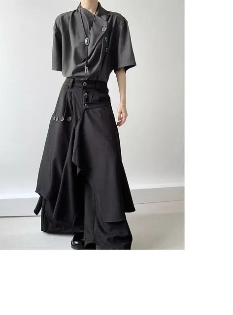 2025 Autumn New Fashion Button Irregular Skirt Pants and Wide Leg Pants Female Loose Casual All-Match Trousers Ladies Pants