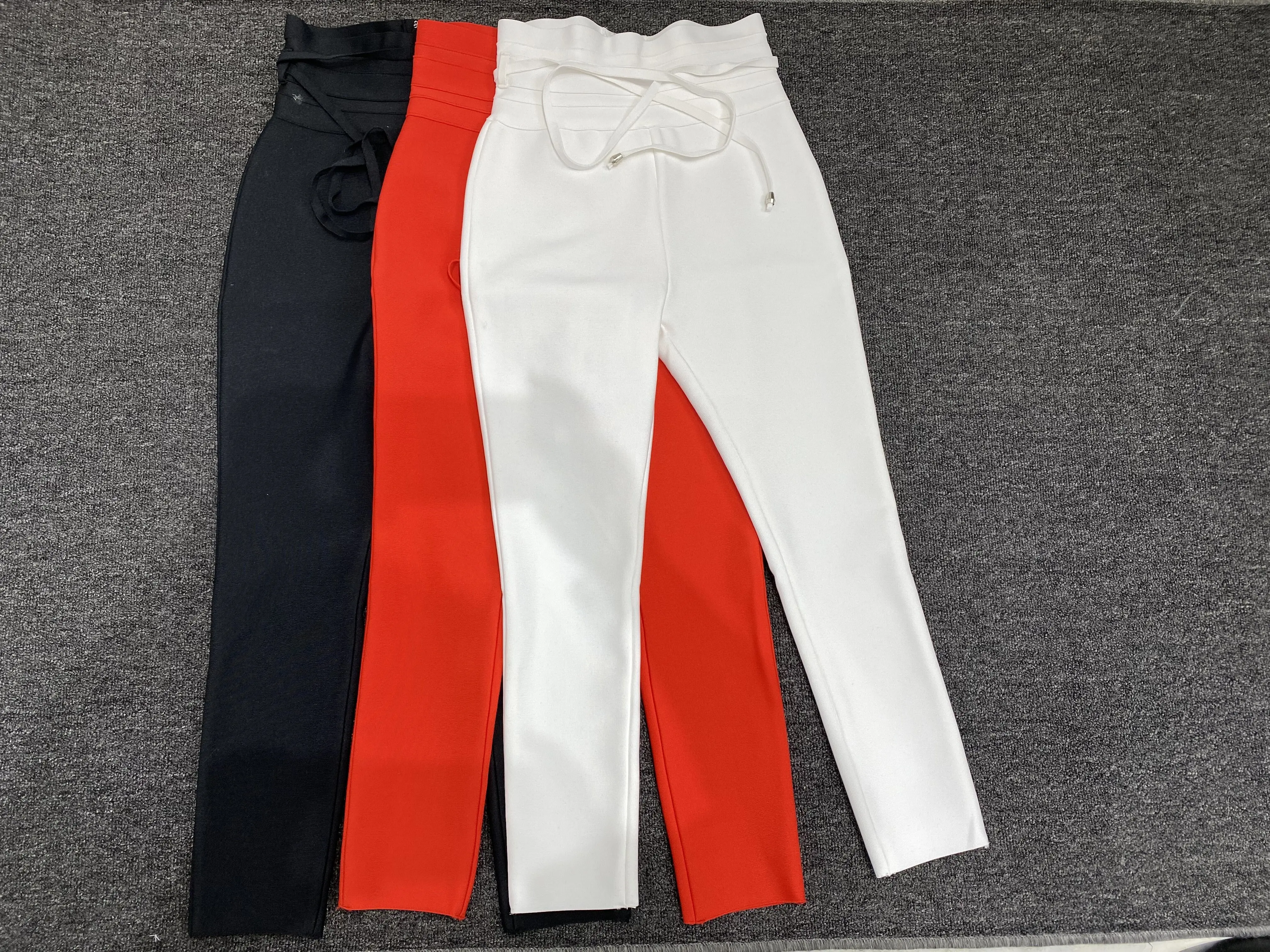 3Colors Women Knitted Bandage Pants High Waist Skinny Long Pencil Pants High Street Running Yoga Sports Joggings Trousers