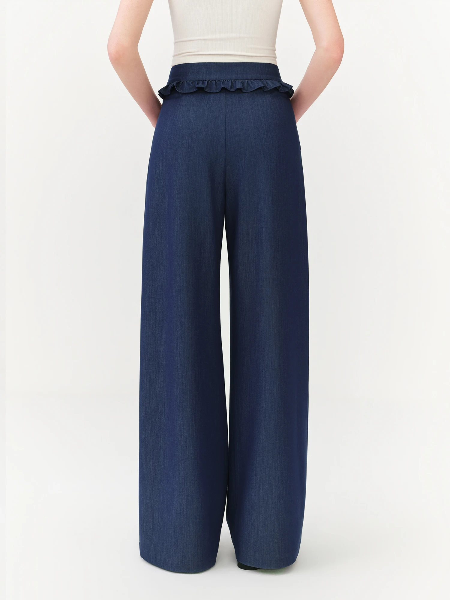 FSLE 2026 Summer Women Ruffle Trim Straight Leg Pants, High Waist Slimming Casual Trousers for Daily Commute Soft Feminine Style