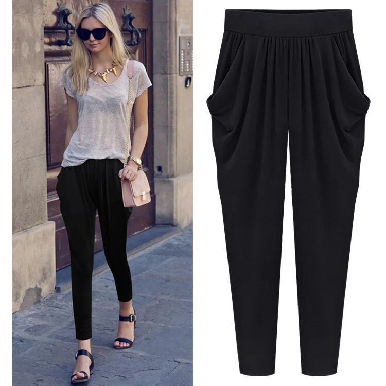 Summer Womens Harem Pants High Waist Loose Straight Ankle-length Pants Comfortable Casual OL Capris