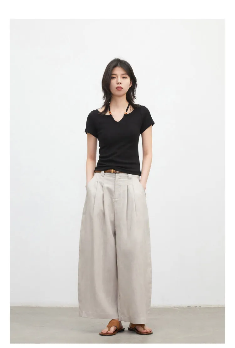 CHIC VEN New Fashion Women Trousers Loose Casual High Waist Female Wide Leg Ankle-length Pants Pleating Spring Summer 2026