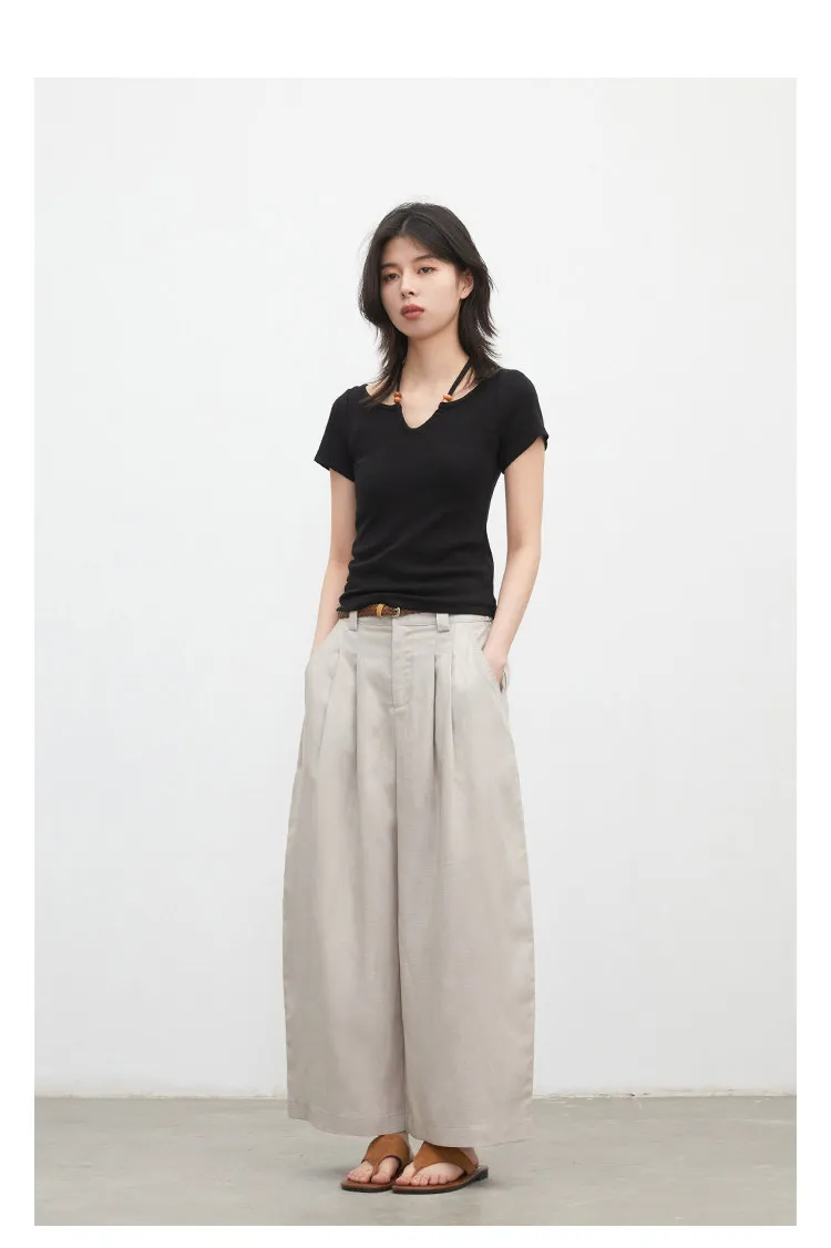CHIC VEN New Fashion Women Trousers Loose Casual High Waist Female Wide Leg Ankle-length Pants Pleating Spring Summer 2026