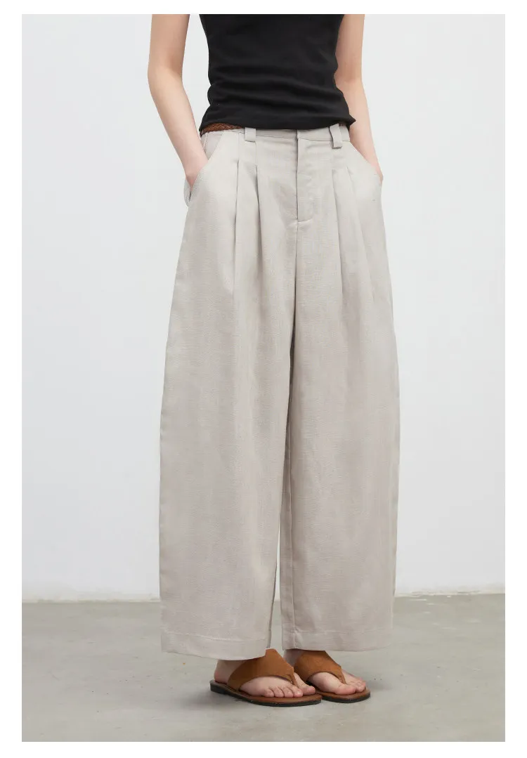 CHIC VEN New Fashion Women Trousers Loose Casual High Waist Female Wide Leg Ankle-length Pants Pleating Spring Summer 2026
