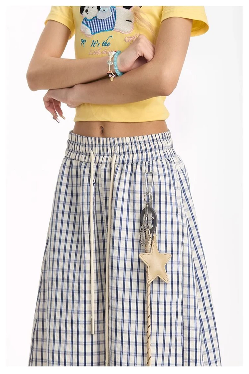 Jmprs Loose Casual Plaid Wide Leg Pant Women High Waist Vintage Straight Trousers Summer Oversize Simple Lace Up Lady Pants New