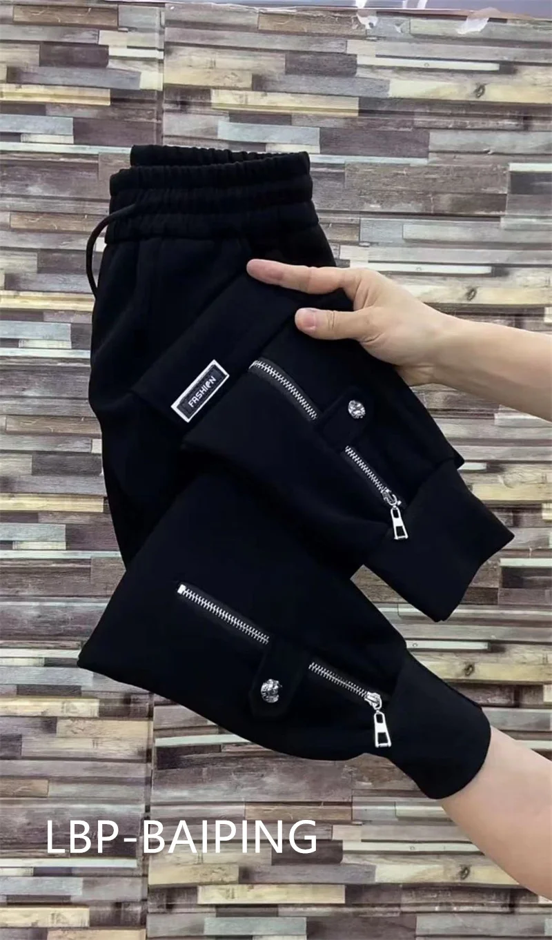 2026 New Fashion Autumn High Waist Women Harlem Pants Loose and Slim Skinny Zipper Pants Thickened Sports Casual Trousers Female