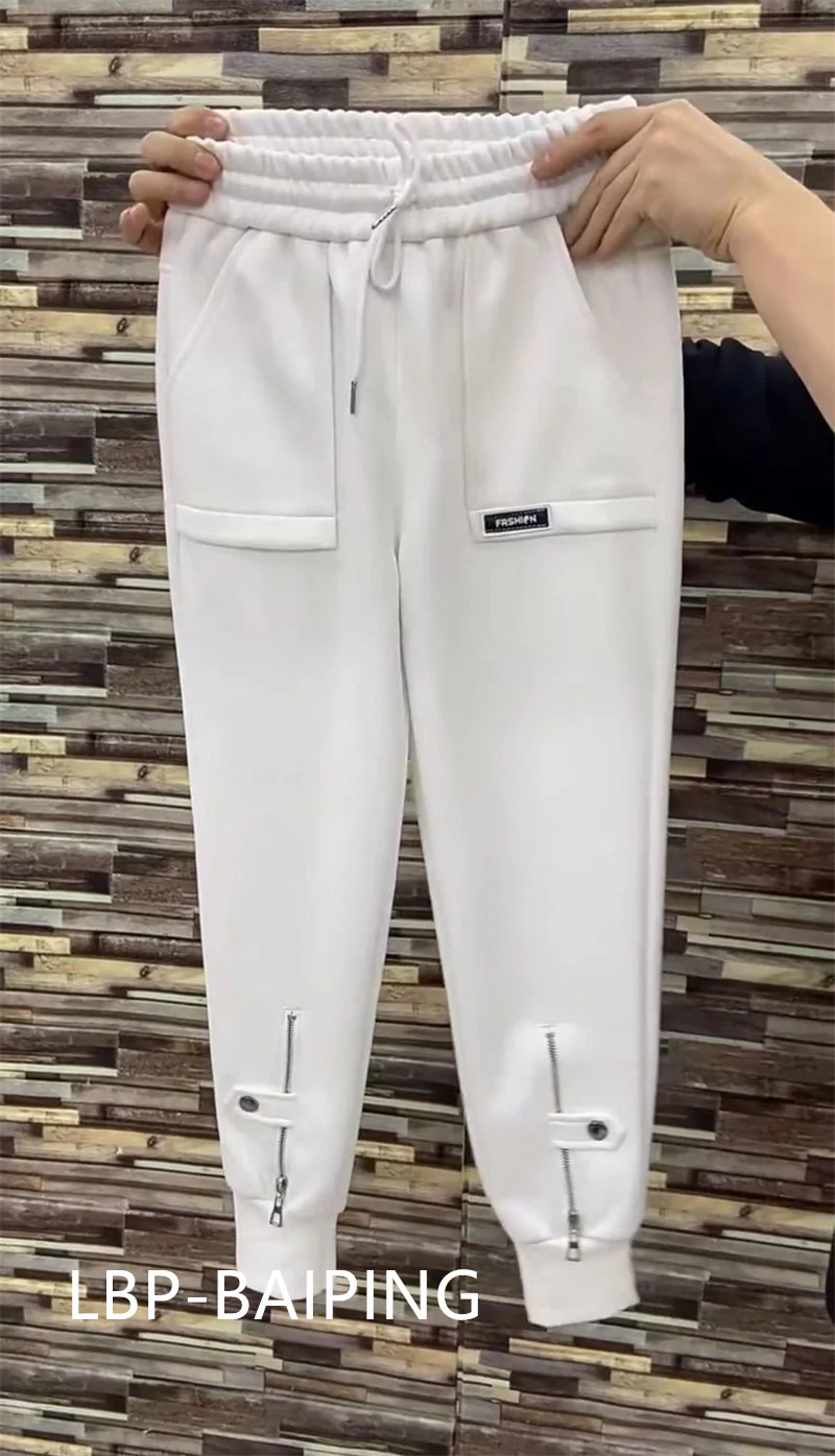 2026 New Fashion Autumn High Waist Women Harlem Pants Loose and Slim Skinny Zipper Pants Thickened Sports Casual Trousers Female
