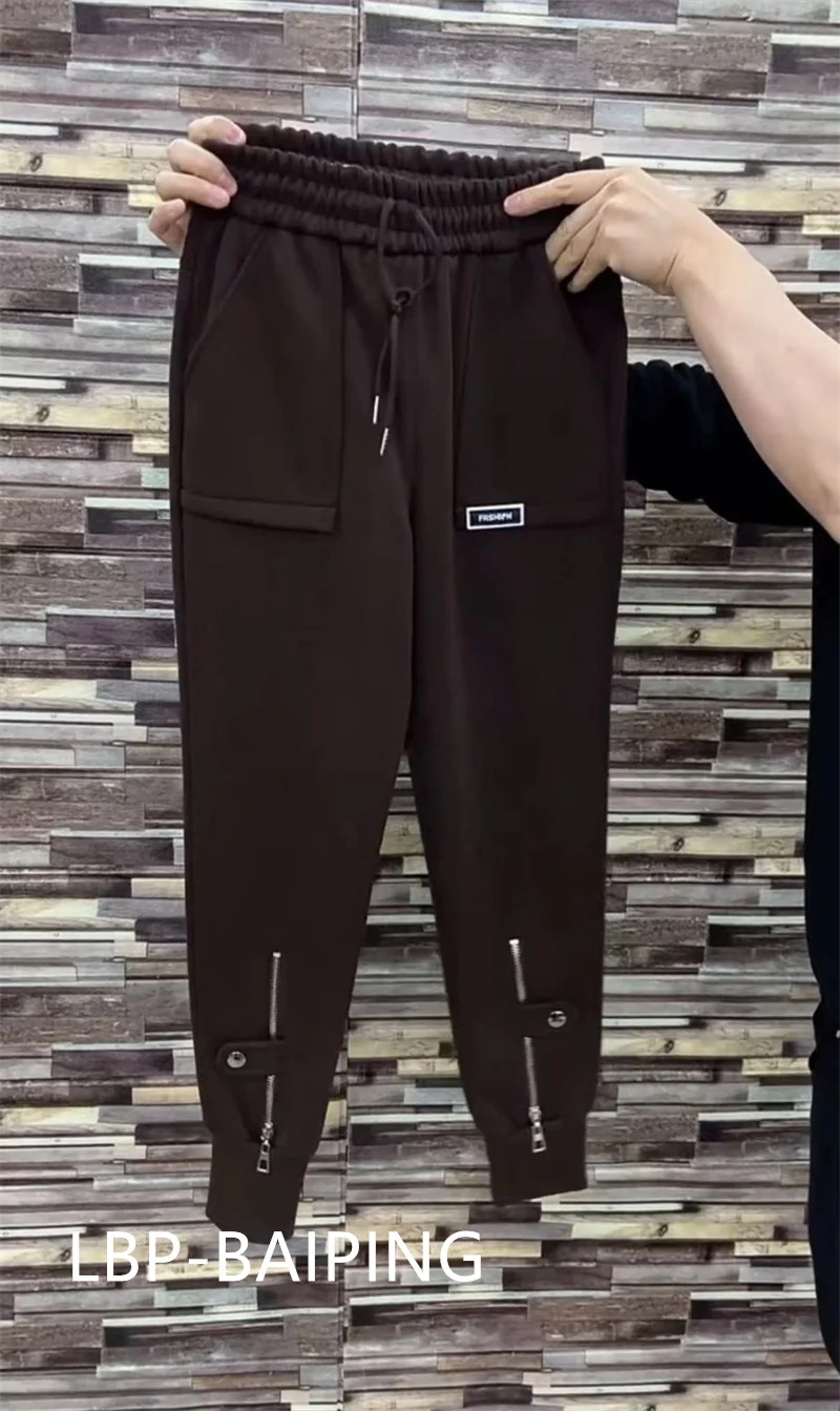 2026 New Fashion Autumn High Waist Women Harlem Pants Loose and Slim Skinny Zipper Pants Thickened Sports Casual Trousers Female