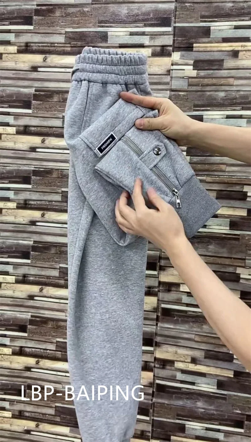 2026 New Fashion Autumn High Waist Women Harlem Pants Loose and Slim Skinny Zipper Pants Thickened Sports Casual Trousers Female