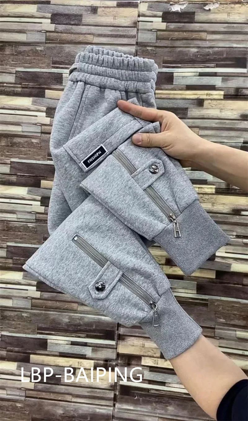 2026 New Fashion Autumn High Waist Women Harlem Pants Loose and Slim Skinny Zipper Pants Thickened Sports Casual Trousers Female