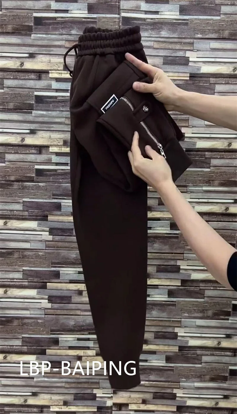 2026 New Fashion Autumn High Waist Women Harlem Pants Loose and Slim Skinny Zipper Pants Thickened Sports Casual Trousers Female