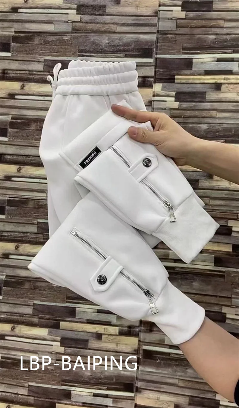 2026 New Fashion Autumn High Waist Women Harlem Pants Loose and Slim Skinny Zipper Pants Thickened Sports Casual Trousers Female