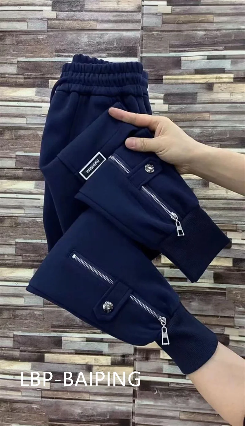2026 New Fashion Autumn High Waist Women Harlem Pants Loose and Slim Skinny Zipper Pants Thickened Sports Casual Trousers Female