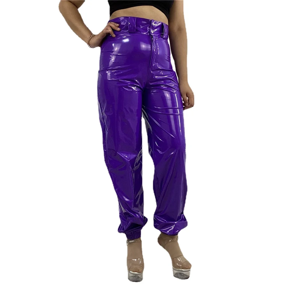 Gothic Shiny Sexy PVC Leather Pants, Faux Latex, High Waist Buttons and Zipper Bloomers, Casual Streetwear, Party Clubwear