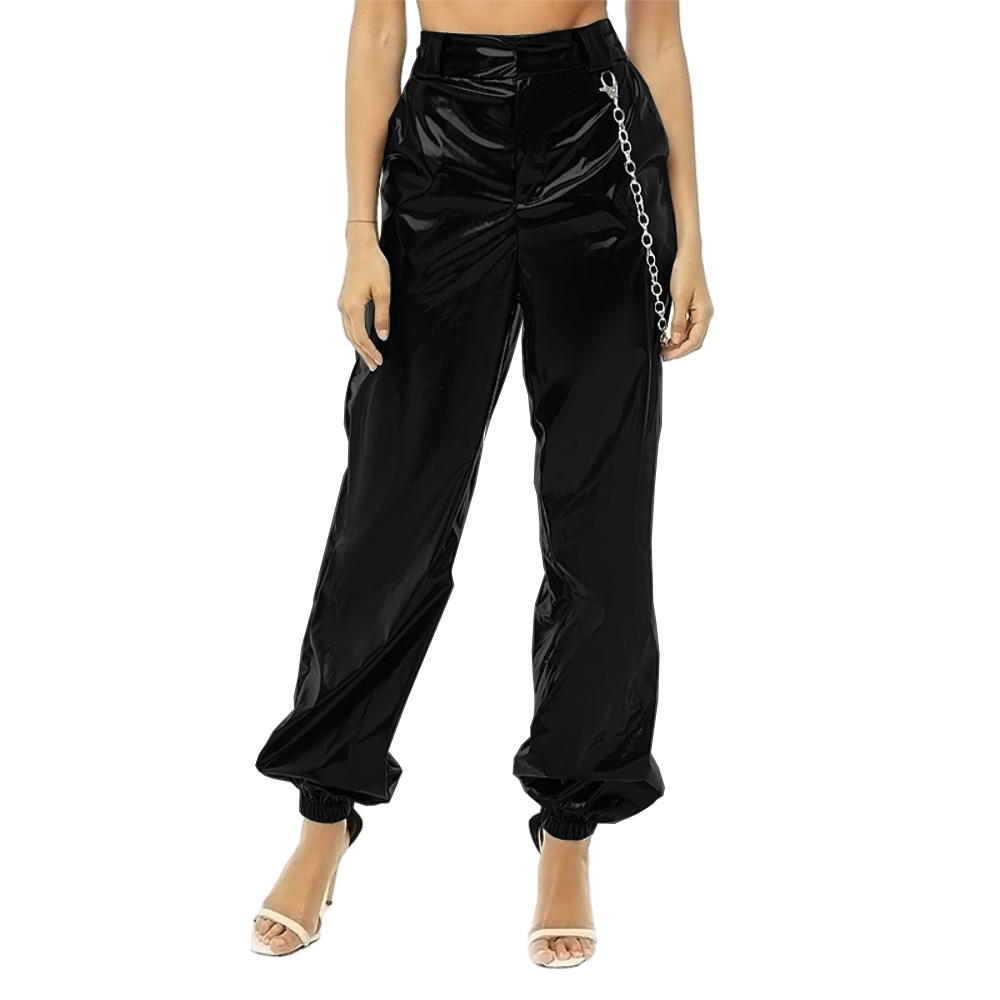 Gothic Shiny Sexy PVC Leather Pants, Faux Latex, High Waist Buttons and Zipper Bloomers, Casual Streetwear, Party Clubwear