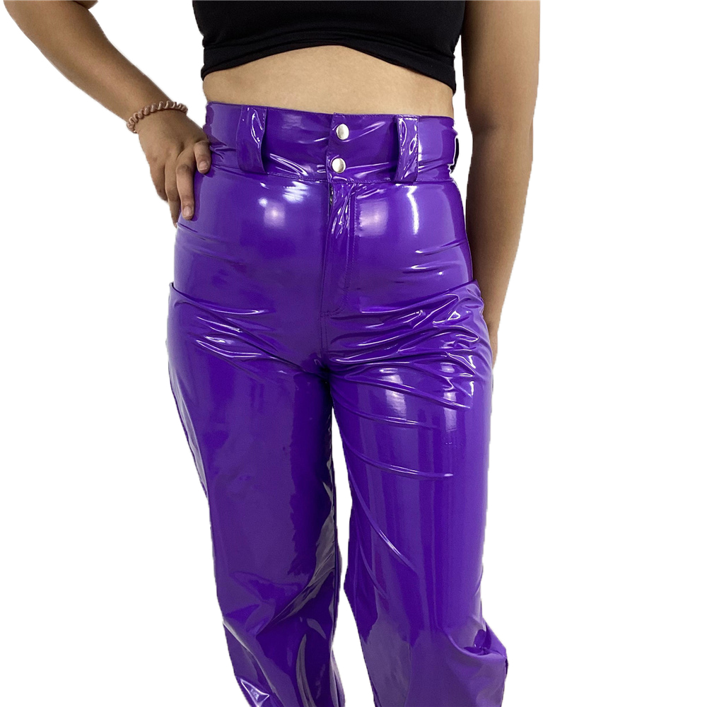 Gothic Shiny Sexy PVC Leather Pants, Faux Latex, High Waist Buttons and Zipper Bloomers, Casual Streetwear, Party Clubwear