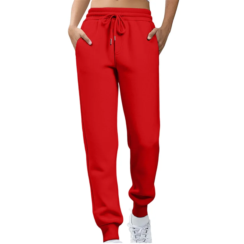 2026 Spring Autumn Women Straight Leg Pants Fashion Solid Color Drawstring Pockets Elastic Thin Casual Trousers Women Sweatpants