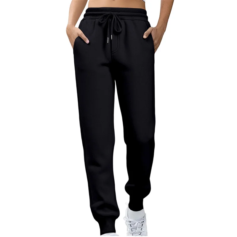 2026 Spring Autumn Women Straight Leg Pants Fashion Solid Color Drawstring Pockets Elastic Thin Casual Trousers Women Sweatpants