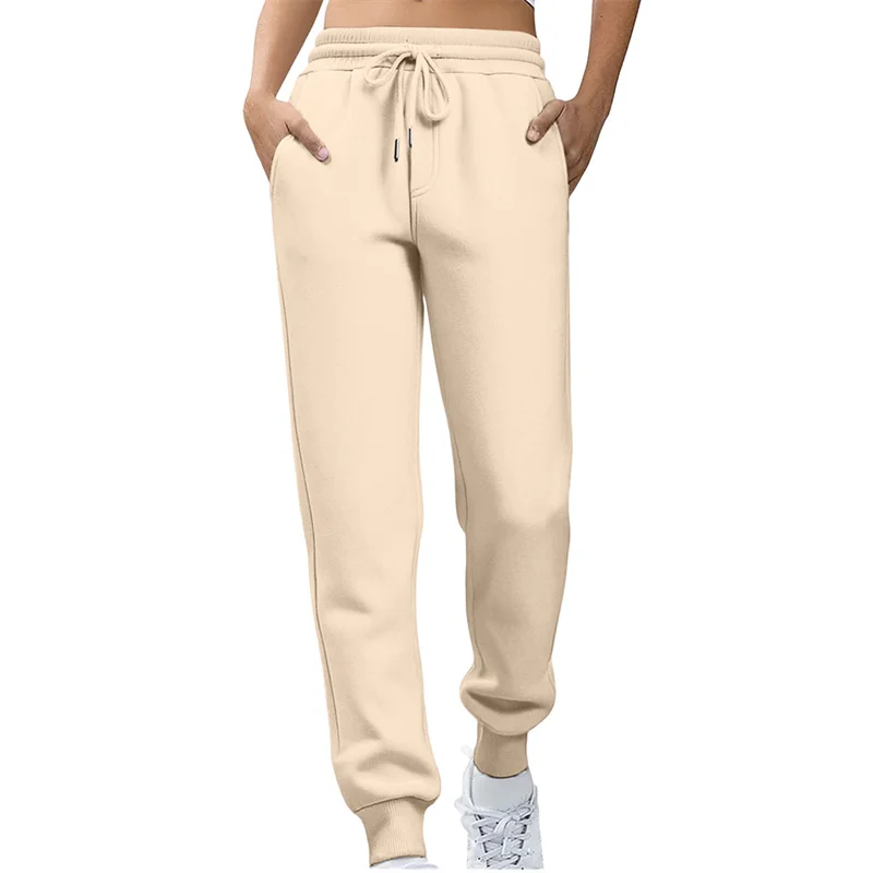 2026 Spring Autumn Women Straight Leg Pants Fashion Solid Color Drawstring Pockets Elastic Thin Casual Trousers Women Sweatpants