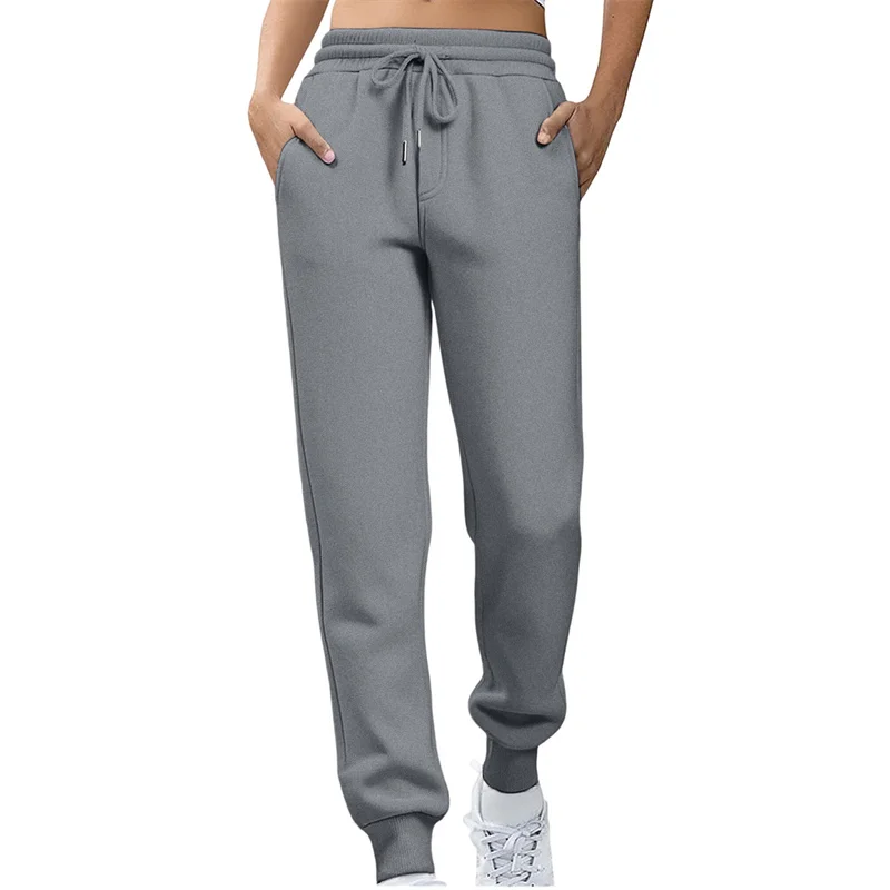 2026 Spring Autumn Women Straight Leg Pants Fashion Solid Color Drawstring Pockets Elastic Thin Casual Trousers Women Sweatpants