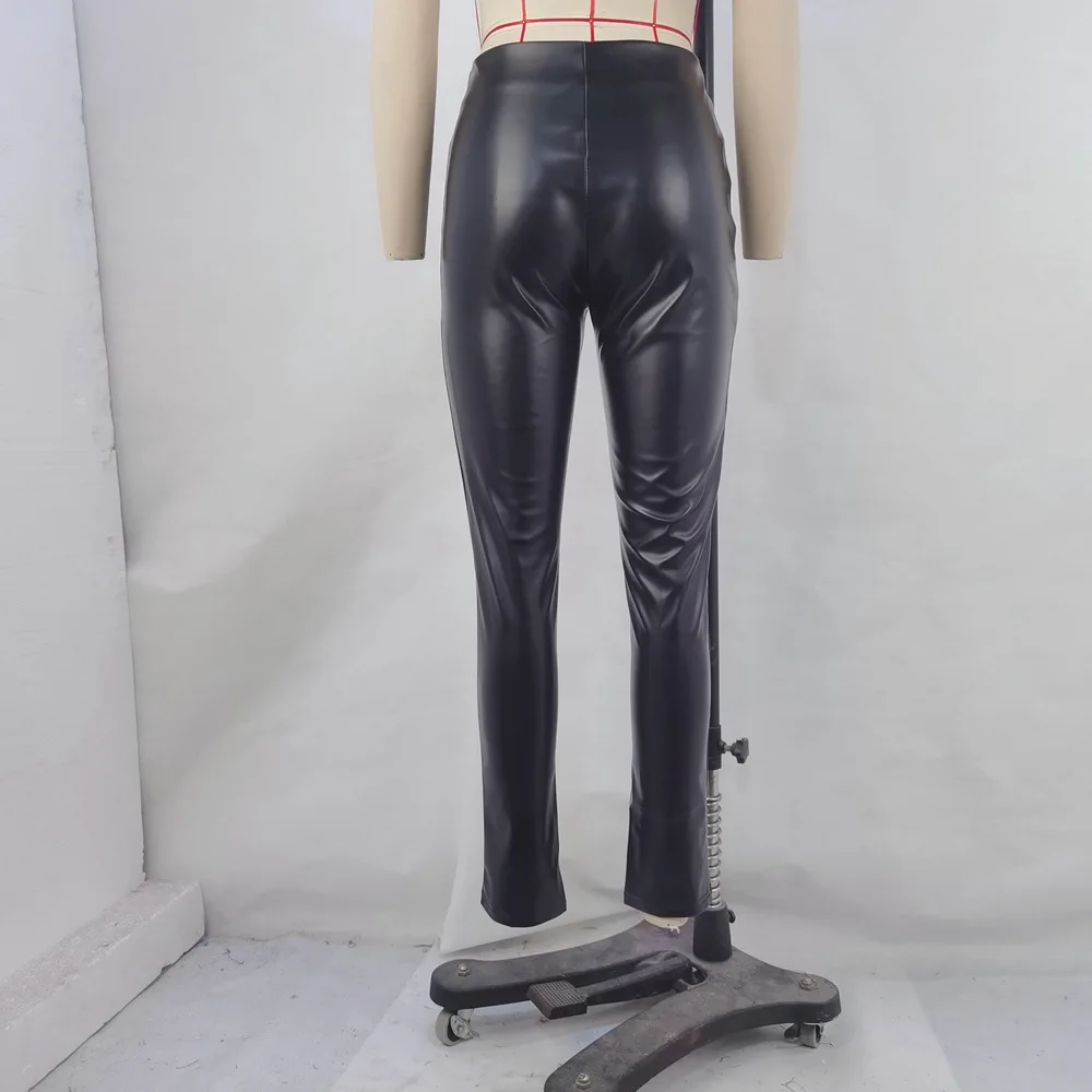 Women High Cut Fashion PU Leather Pencil Pants 2024 American And European Sexy Zipper Fly Legging Lady Slim Faux Leather Outfits