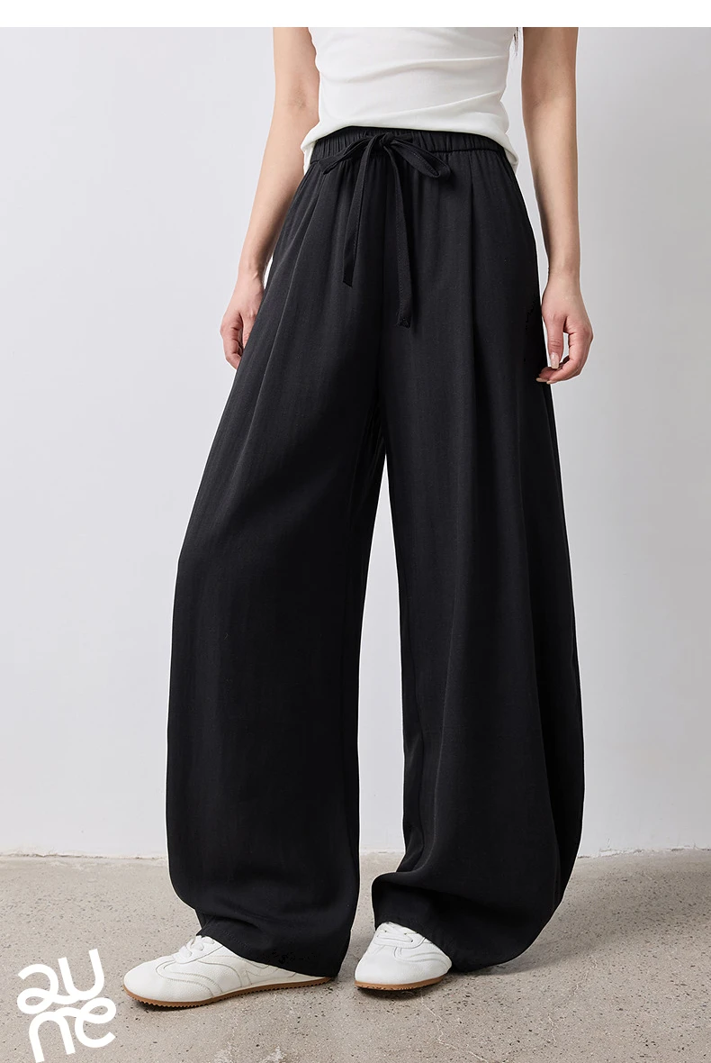 TOYOUTH Women Casual Pants Summer 2026 Breathable Elastic Waist Lantern Pants Wrinkled Texture Lazy Temperament Soft Comfortable