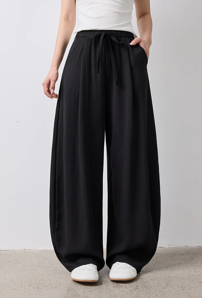 TOYOUTH Women Casual Pants Summer 2026 Breathable Elastic Waist Lantern Pants Wrinkled Texture Lazy Temperament Soft Comfortable