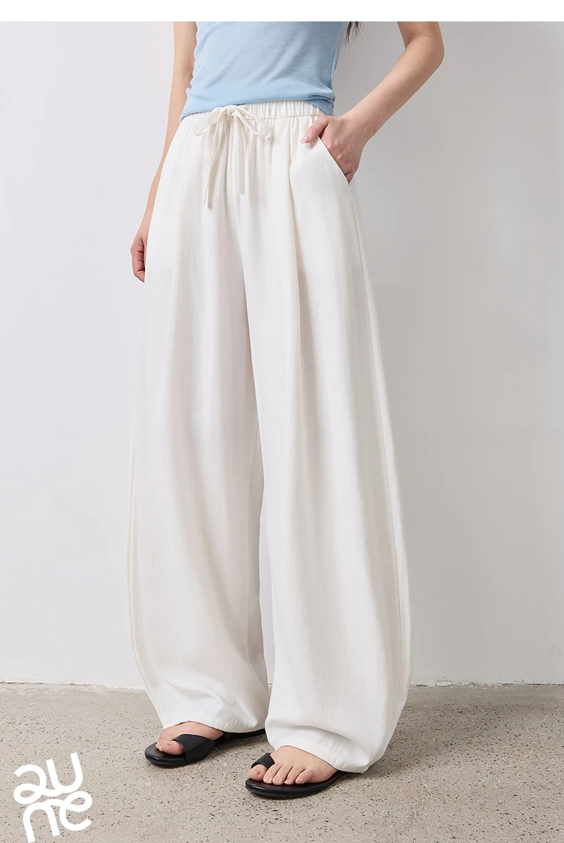 TOYOUTH Women Casual Pants Summer 2026 Breathable Elastic Waist Lantern Pants Wrinkled Texture Lazy Temperament Soft Comfortable