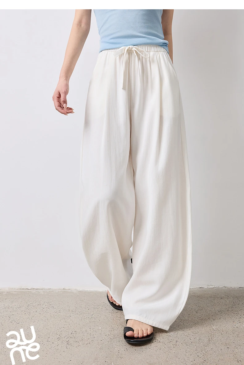 TOYOUTH Women Casual Pants Summer 2026 Breathable Elastic Waist Lantern Pants Wrinkled Texture Lazy Temperament Soft Comfortable